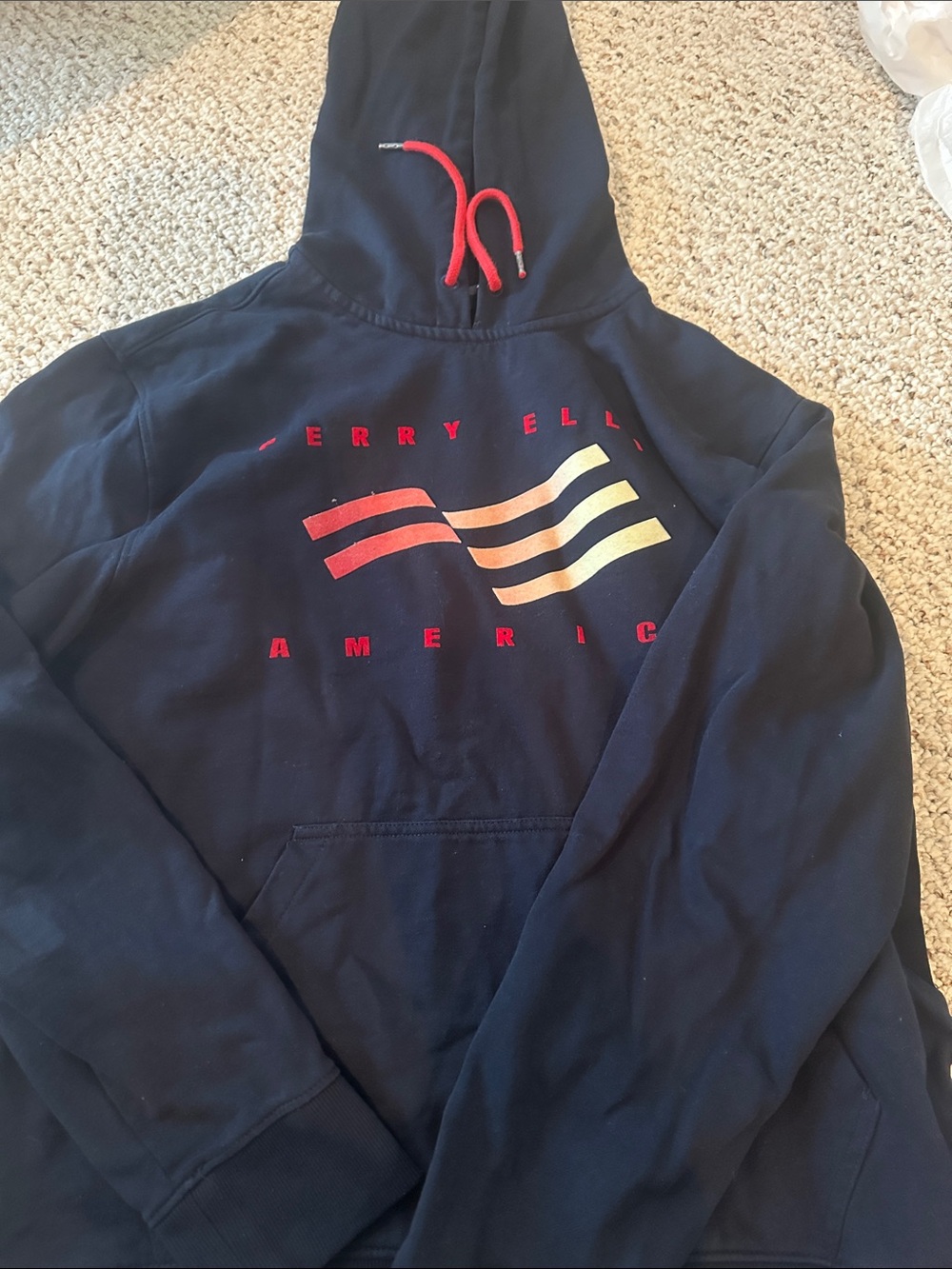 Perry Ellis Navy Hoodie with Red and Yellow Graphic